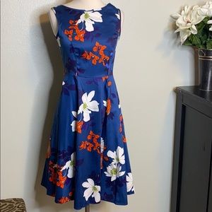 Lady V London Japanese Blue Floral Hepburn Dress Sz S